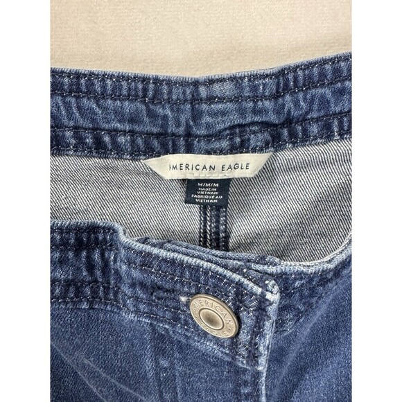 American Eagle Denim Pinafore Jumper Dress Size Medium Blue Raw Hem Pockets NWT - Picture 7 of 11